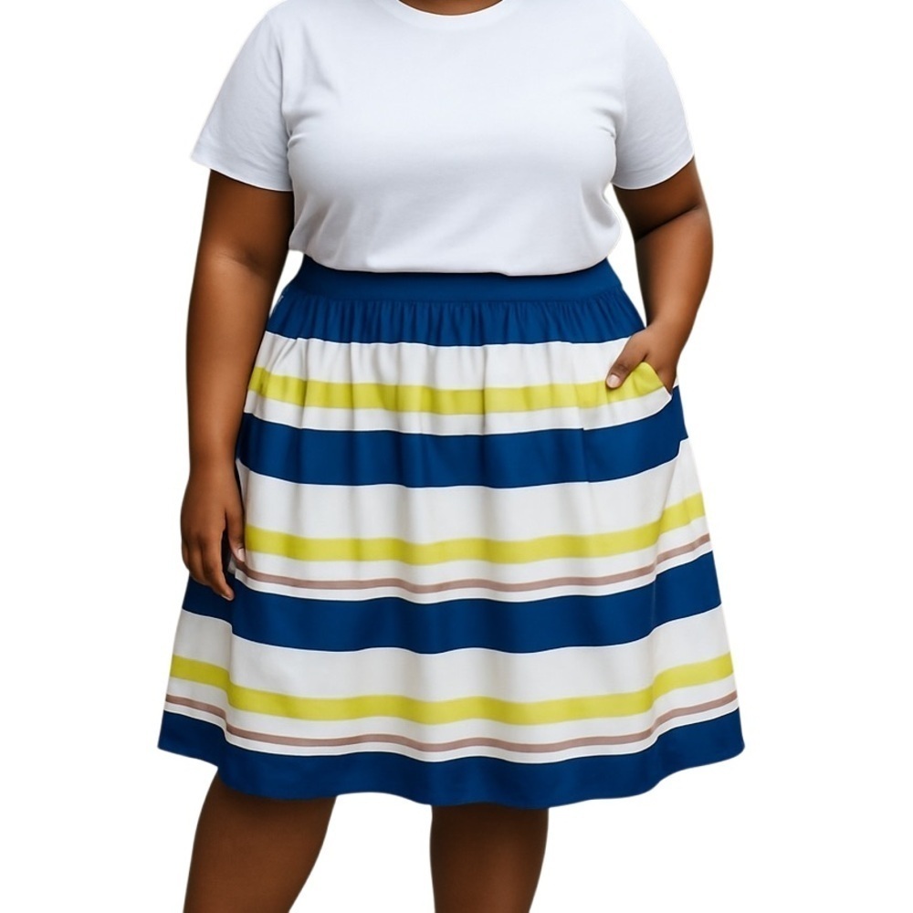 Lord & Taylor Striped Blue and Yellow Women's Skirt
